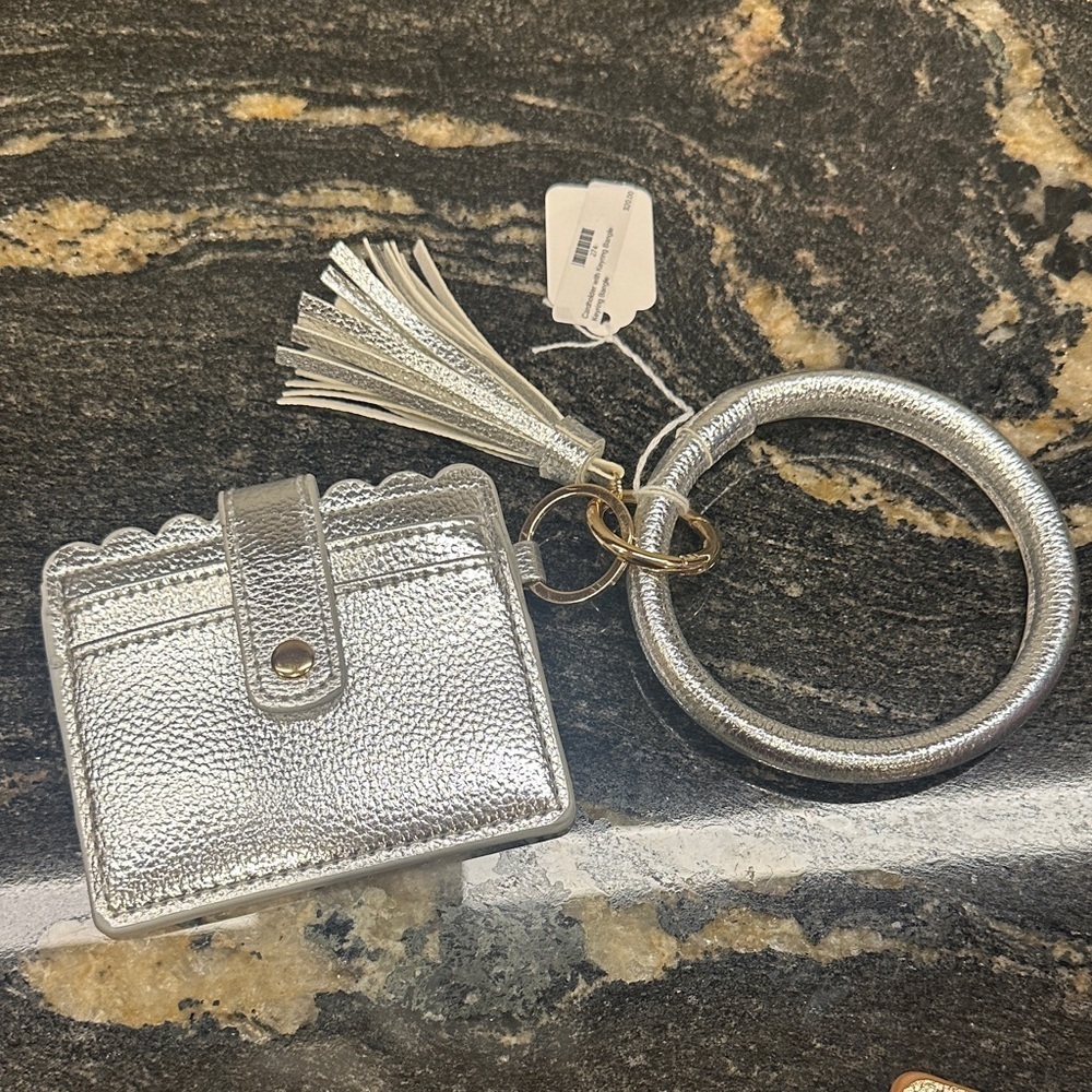Metallic Silver Keychain and Cardholder Set